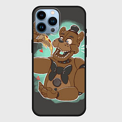 Чехол для iPhone 14 Pro Max Фредди кушает пиццу, цвет: 3D-черный