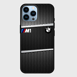 Чехол для iPhone 14 Pro Max BMW металлическая сетка, цвет: 3D-черный