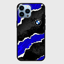 Чехол для iPhone 14 Pro Max BMW - синие разрывы, цвет: 3D-черный