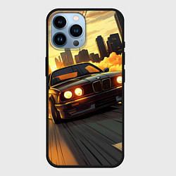 Чехол для iPhone 14 Pro Max БМВ на фоне заката, цвет: 3D-черный