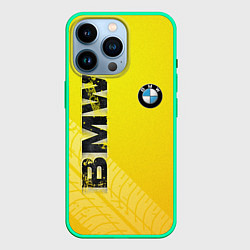 Чехол для iPhone 14 Pro BMW СЛЕДЫ ШИН БМВ, цвет: 3D-мятный