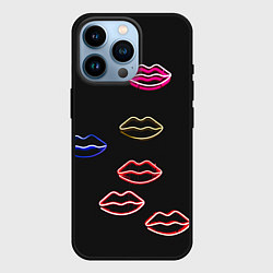 Чехол для iPhone 14 Pro Неоновое множество губ - Красный, цвет: 3D-черный