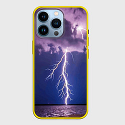 Чехол для iPhone 14 Pro Разряд молний над океаном, цвет: 3D-желтый