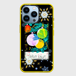 Чехол для iPhone 14 Pro Новый год ёлочные шары, цвет: 3D-желтый