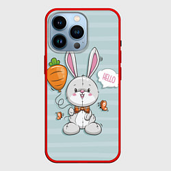 Чехол для iPhone 14 Pro Милый зайка с шариком-морковкой, цвет: 3D-красный