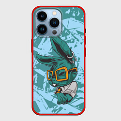 Чехол для iPhone 14 Pro Крутой заяц в очках, цвет: 3D-красный