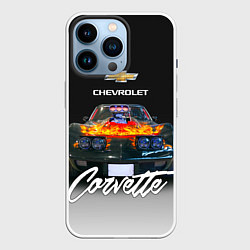 Чехол для iPhone 14 Pro Американская маслкар 70-х годов Chevrolet Corvette, цвет: 3D-белый