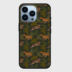 Чехол для iPhone 14 Pro Зайцы в еловых веточках, цвет: 3D-черный