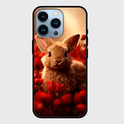 Чехол для iPhone 14 Pro Влюбленный кролик в розах, цвет: 3D-черный