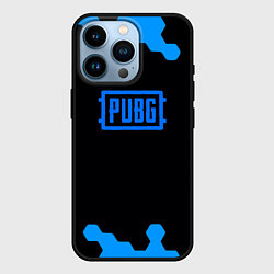 Чехол для iPhone 14 Pro PUBG синие соты абстракция, цвет: 3D-черный