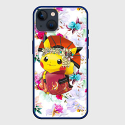 Чехол для iPhone 14 Пикачу - Гейша, цвет: 3D-тёмно-синий