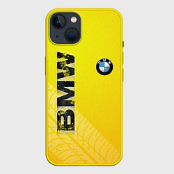 Чехол для iPhone 14 BMW СЛЕДЫ ШИН БМВ, цвет: 3D-желтый