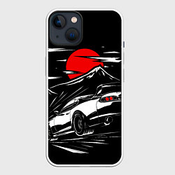 Чехол для iPhone 14 Toyota Supra: Red Moon, цвет: 3D-белый