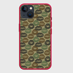 Чехол для iPhone 14 Поцелуи камуфляж, цвет: 3D-малиновый