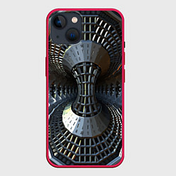 Чехол для iPhone 14 Механистический индустриальный паттерн Броня Mecha, цвет: 3D-малиновый