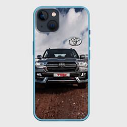 Чехол для iPhone 14 Toyota Land Cruiser in the mountains, цвет: 3D-голубой