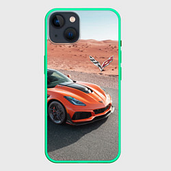 Чехол для iPhone 14 Chevrolet Corvette - Motorsport - Desert, цвет: 3D-мятный