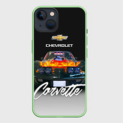 Чехол для iPhone 14 Американская маслкар 70-х годов Chevrolet Corvette, цвет: 3D-салатовый