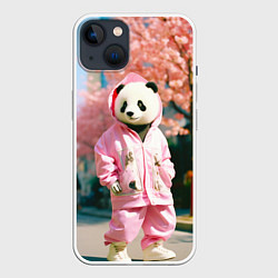 Чехол для iPhone 14 Милая панда в пуховике, цвет: 3D-белый