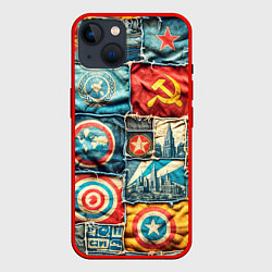 Чехол для iPhone 14 Пэчворк джинсы в СССР, цвет: 3D-красный