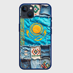 Чехол для iPhone 14 Пэчворк джинсы в Казахстане, цвет: 3D-тёмно-синий