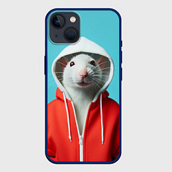 Чехол для iPhone 14 Крыс в балахоне, цвет: 3D-тёмно-синий