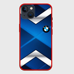 Чехол для iPhone 14 BMW metalic blue abstract, цвет: 3D-красный