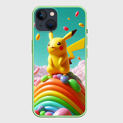 Чехол для iPhone 14 Пикачу на сладкой планете - нейроарт, цвет: 3D-салатовый
