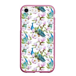 Чехол iPhone 7/8 матовый Цветы и бабочки 6, цвет: 3D-малиновый