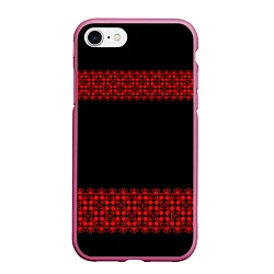 Чехол iPhone 7/8 матовый Славянский орнамент (на чёрном), цвет: 3D-малиновый