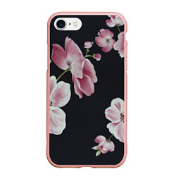 Чехол iPhone 7/8 матовый Цветы на черном фоне, цвет: 3D-светло-розовый