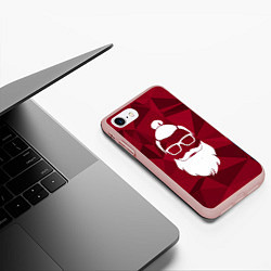 Чехол iPhone 7/8 матовый Санта хипстер, цвет: 3D-светло-розовый — фото 2