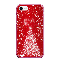 Чехол iPhone 7/8 матовый Елка и снег, цвет: 3D-малиновый