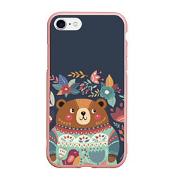 Чехол iPhone 7/8 матовый Осенний медведь, цвет: 3D-светло-розовый
