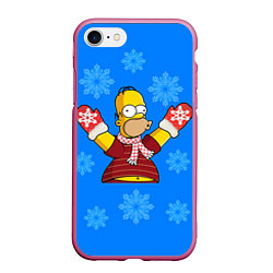 Чехол iPhone 7/8 матовый Новогодний Гомер, цвет: 3D-малиновый