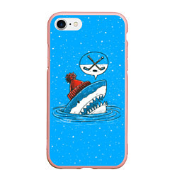 Чехол iPhone 7/8 матовый Акула хоккейный фанат, цвет: 3D-светло-розовый