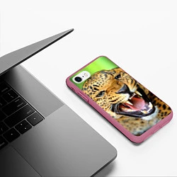 Чехол iPhone 7/8 матовый Свирепый леопард, цвет: 3D-малиновый — фото 2