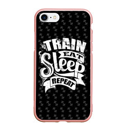 Чехол iPhone 7/8 матовый Train Eat Sleep Repeat, цвет: 3D-светло-розовый