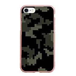 Чехол iPhone 7/8 матовый Камуфляж пиксельный: черный/серый, цвет: 3D-светло-розовый