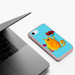 Чехол iPhone 7/8 матовый Кот с цветком, цвет: 3D-светло-розовый — фото 2