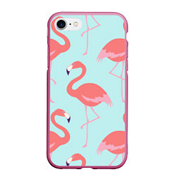 Чехол iPhone 7/8 матовый Розовые фламинго, цвет: 3D-малиновый