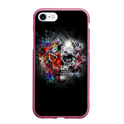 Чехол iPhone 7/8 матовый Art skull, цвет: 3D-малиновый