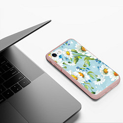Чехол iPhone 7/8 матовый Ромашки, цвет: 3D-светло-розовый — фото 2