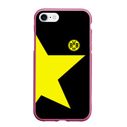 Чехол iPhone 7/8 матовый FC Borussia Dortmund: Star, цвет: 3D-малиновый