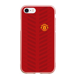 Чехол iPhone 7/8 матовый Manchester United: Red Lines, цвет: 3D-светло-розовый