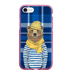 Чехол iPhone 7/8 матовый Медведь-хипстер, цвет: 3D-малиновый