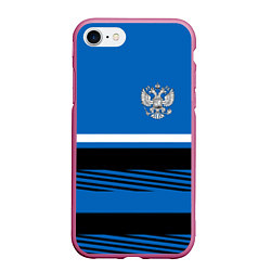 Чехол iPhone 7/8 матовый Герб РФ: Голубой стиль, цвет: 3D-малиновый