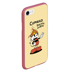 Чехол iPhone 7/8 матовый Cuphead: Flame Mugman, цвет: 3D-малиновый — фото 2