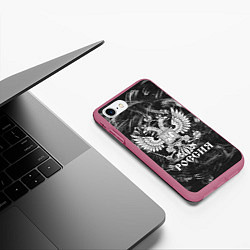 Чехол iPhone 7/8 матовый Россия: Серый мотив, цвет: 3D-малиновый — фото 2