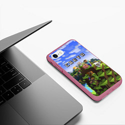 Чехол iPhone 7/8 матовый Майнкрафт: Света, цвет: 3D-малиновый — фото 2